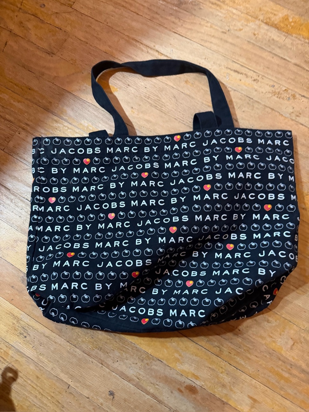 Vintage Marc Jacobs Full Print Apple Heart Cloth Tote Bag.